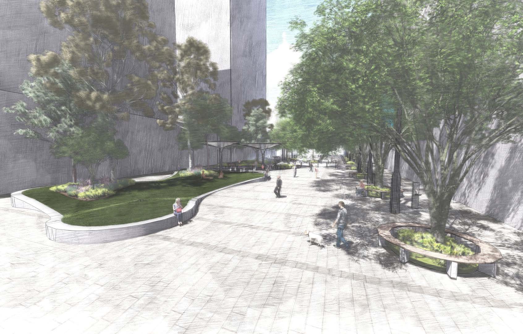 Artisit impression of Merrylands Civic Square looking south