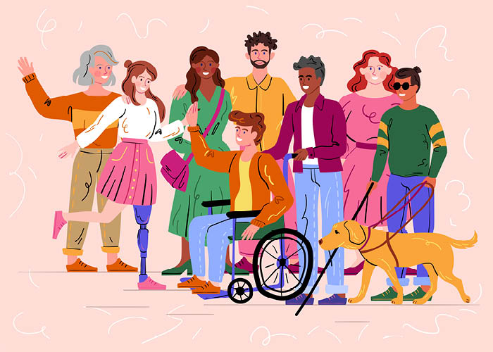 Illustration of diverse group of people of different ages with a range of abilities