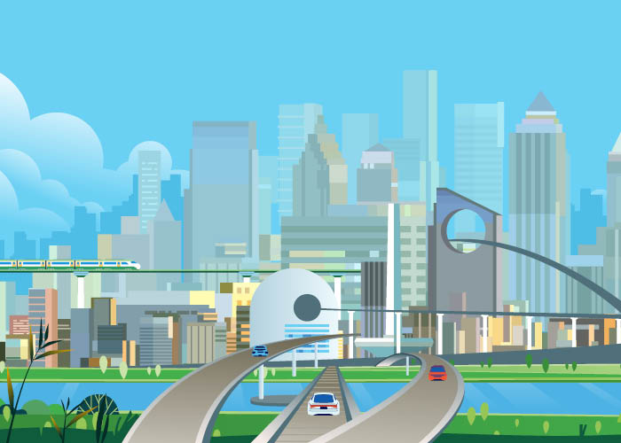 Illustration of transport in futuristic city